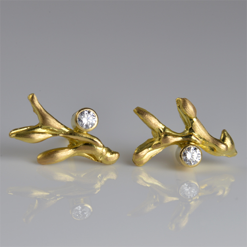 "Tree of life" earrings in 18k gold with diamond by Susanne lanng - danish designer and jeweler - Gl. Skagen.